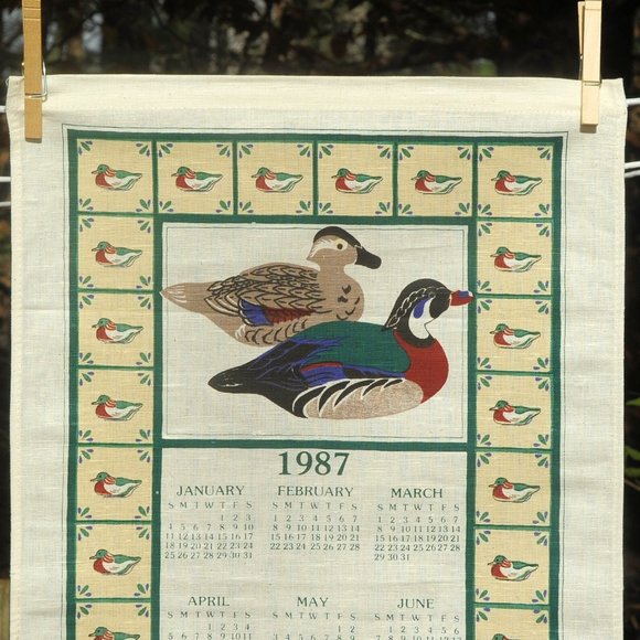 Vintage 1987 Mallard Duck Couple Calendar Tea Towel Birthday Anniversary Gift - Picture 3 of 6